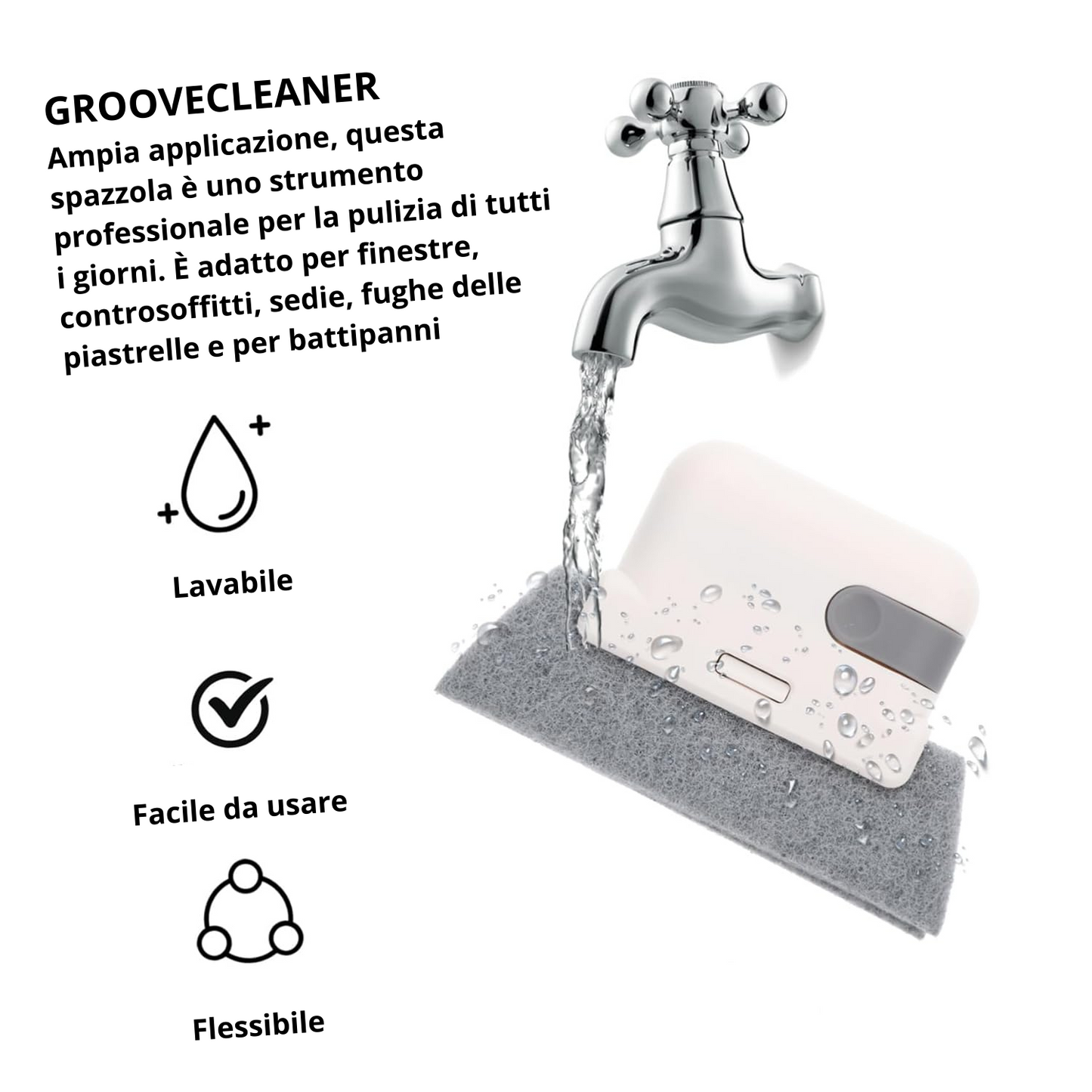 GROOVECLEANER - Spazzola + 3 Ricambi per la pulizia delle scanalature