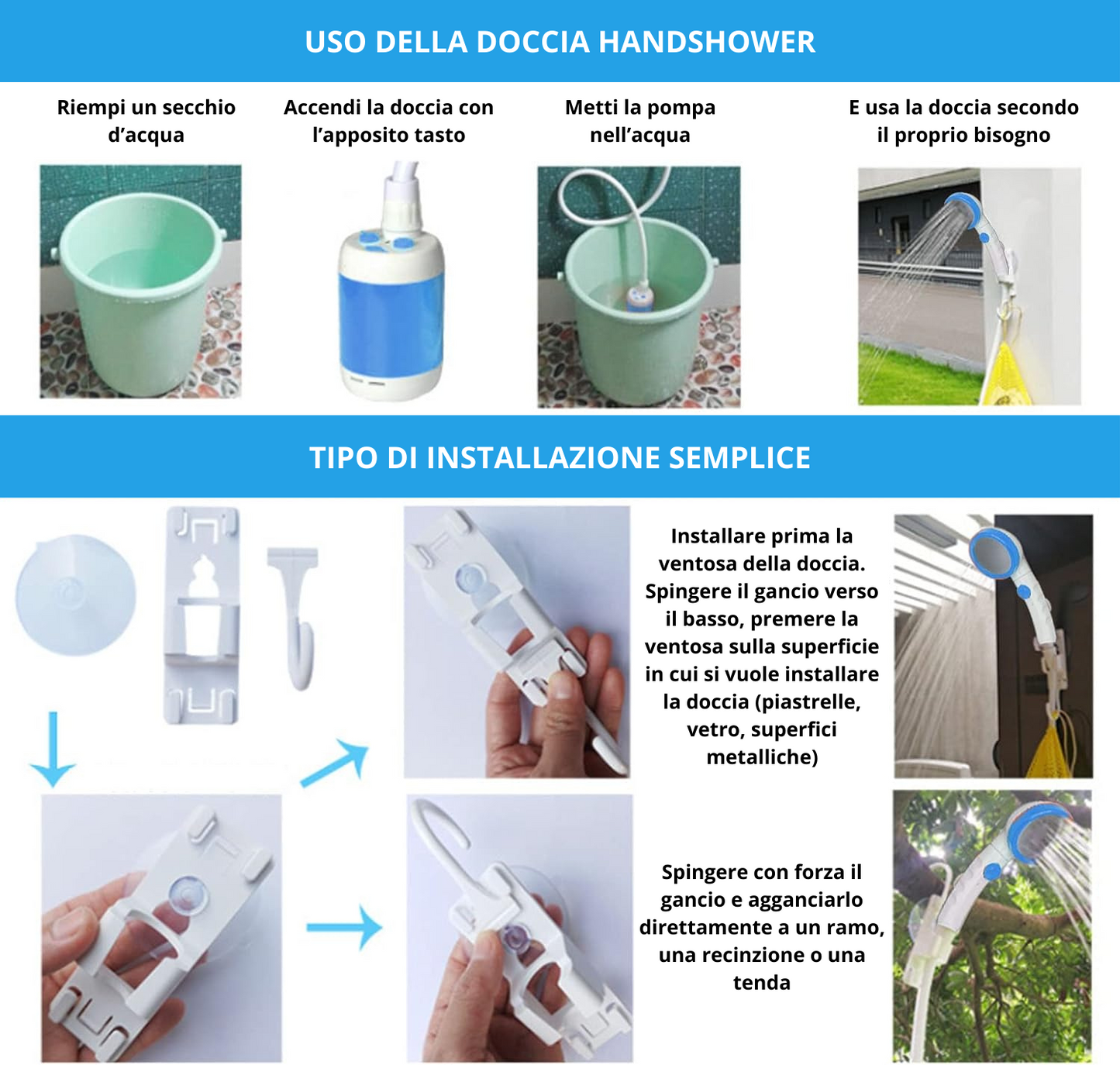 HANDSHOWER - Doccia portatile staccabile ed impermeabile