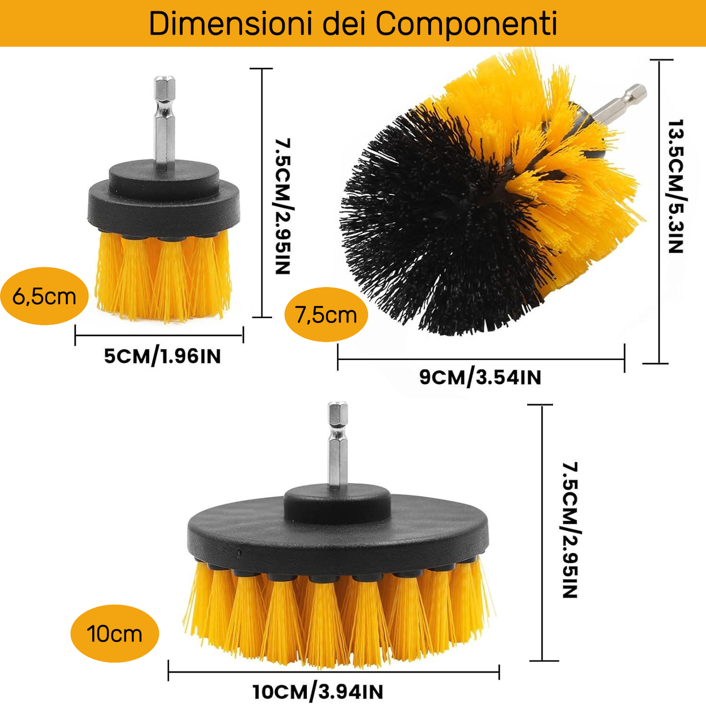 TURBOBRUSH - Set Completo Spazzola a Trapano per Pulizia