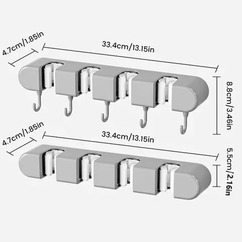 WALLKEEPER - Porta Scopa con 4 slot e 5 ganci